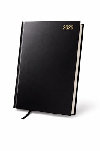 Top Sale 2026 A4 2 Pages per Day Yearly Diary with Hard Cover and Matching Ribbon Marker - Black