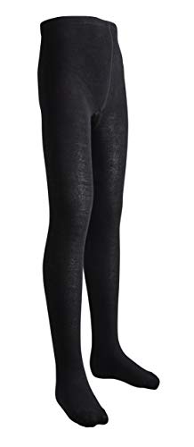 Sportoli Girls Flat Knit Cotton Hold and Stretch Footed Winter Tights - Black (size 10/12)