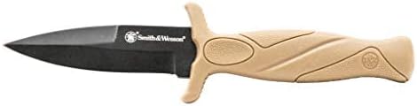 Smith & Wesson FDE 6.25in High Carbon S.S. Boot Knife with 2.75in Single Edge Blade and Rubberized Handle for Outdoor Survival, Camping and EDC