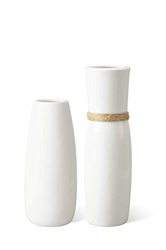 Jelofly White Ceramic Vases Flower Vase Different with Unique Rope Design for Home Décor – Set of 2