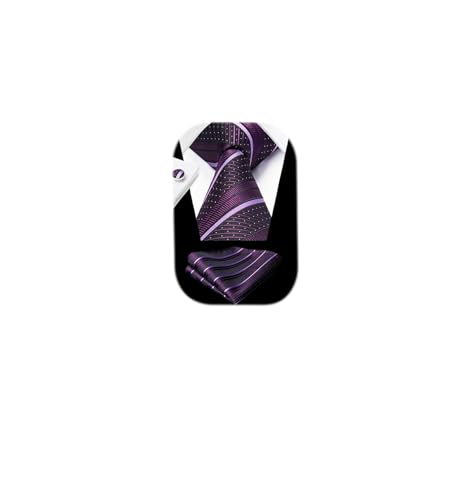 Image of HISDERN Mens Ties Set Stripe Plaid Ties for Men and Pocket Square Cufflinks Formal Silk Necktie Wedding Business