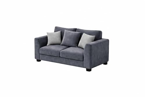 Image of SOCOZI Trevano 3+2 Seater Fabric Sofa Set with Ottoman | Soft Velvet Suede Upholstery | Modern Living Room Furniture (Dark Grey-Light Grey)