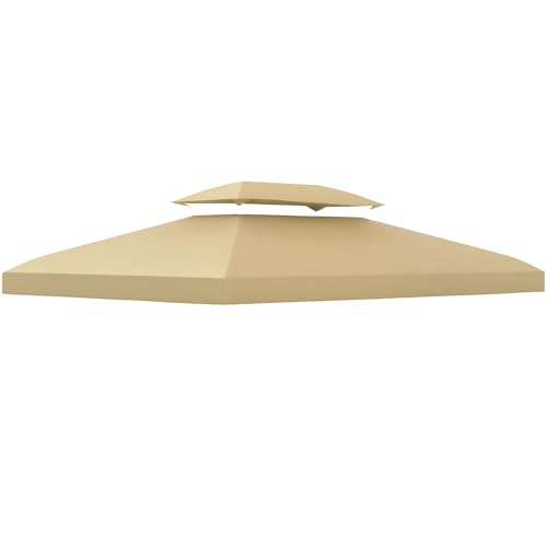 Outsunny Techo de Repuesto para Cenador 4x3 m Cubierta de Repuesto con Techo Doble 10 Orificios de Drenaje y Protección UV Toldo de Recambio para Pabellón Gazebo Crema