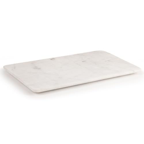 EHC Large Natural Marble 3 in 1 Chopping Board, Serving Tray Or Decorative Tray with Anti-Slip Pads, Multi-Purpose Kitchen & Serving Boards, White, 37.5 x 22 x 2 cm