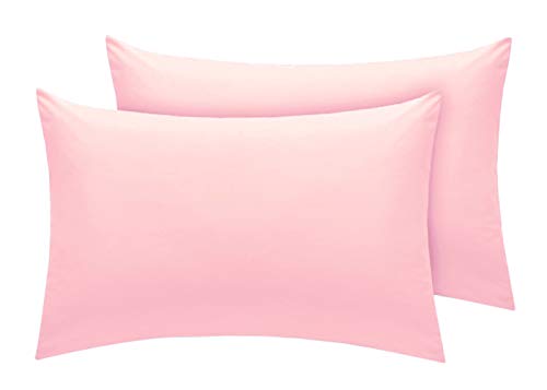 AmigoZone New 2 x Pillow Cases Housewife Plain Cover Polycotton Bedroom Luxury Pair Pack (Pink)