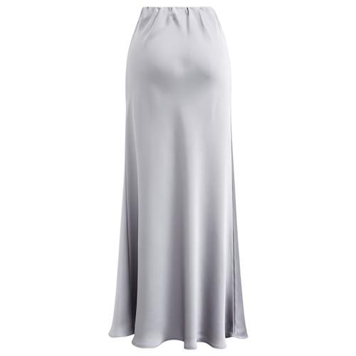 CHICWISH Women Satin Midi Skirt High Waist A Line Flared Solid Skirts Summer Elegant Party Flowy Long Skirts3