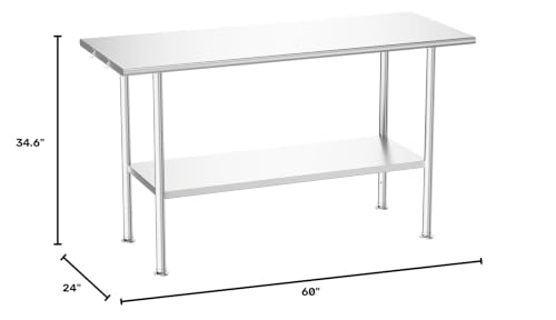 Image of Atelicf NSF Stainless Steel Prep Table 24X60 inch, Rounded Flat Top