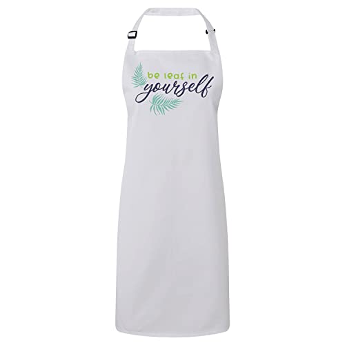 Tablier cuisine pot jardinage blanc Be leaf in yourself avec motif plantes et fleurs