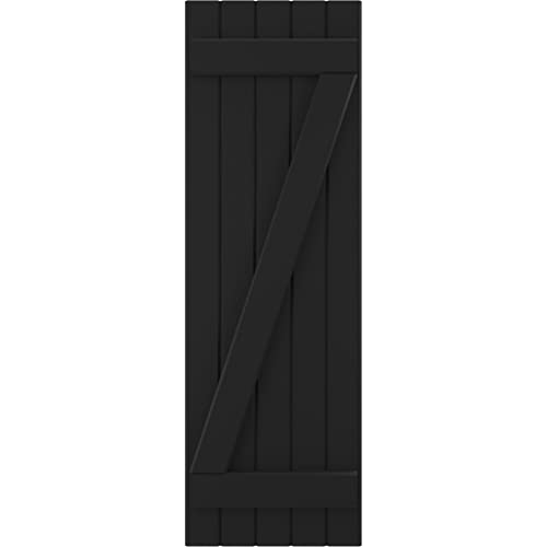 17 1/2"W x 84"H Americraft Five Board (2 Batten) Exterior Real Wood Joined Board-n-Batten Shutters w/Z-Bar (Per Pair), Black by Ekena Millwork - Image 6
