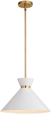 VAXCEL Racine 15 inch Matte White/Natural Brass Light Pendant, Mid-Century Modern Style, Bowtie Pendant, E26 Bulb Compatible, Adjustable Height, Sloped Ceiling Compatible, Dimmable, Dry Rated