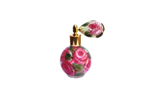 Vintage Hand-Painted Pink Roses Glass Perfume Atomizer Bottle for Romantic Shabby Chic Decor and Vanity Elegance - Image 6