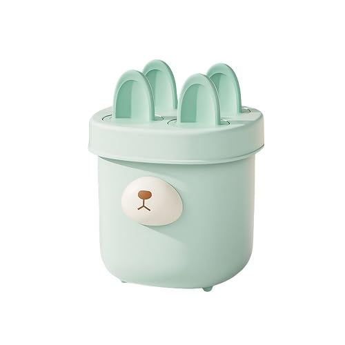 Vyloky Juego de moldes para helados con 4 agujeros, reutilizables, moldes para helados, ideas para hacer helados, sin BPA, juego de moldes para helados, color verde y crema (conejo verde)