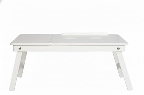 Image of Adjustable Foldable Laptop Table with Drawer Adjustable Study Desk for Bed Portable Table for Home Office Work from Bed Wooden Finish (White)