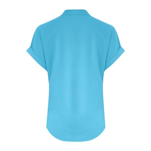 Summer Tops for Women 2025 Trendy Short Sleeve Cotton Linen Shirt Casual Button v Neck Tunic Blouses Outfits3