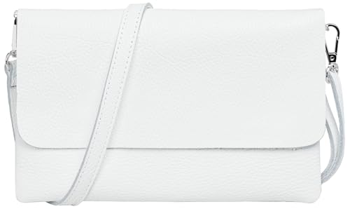 Caspar Elegante Leder Clutch Damen Umhängetasche Abendtasche mit verstellbarem Schultergurt - CLASSIC LINE - Modell No.835 - Made in Italy, Farbe:weiß