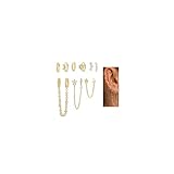 Pendientes pequeños de aro para cartílago para mujer, chapados en oro de 14 quilates, aretes de cadena de cartílago de circonita cúbica, parte trasera plana, delicados aretes de tuerca para múltiples