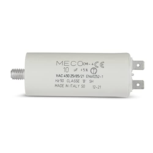 Condensador de motor MECO de 10 µF con terminales de 6,3 mm, fijación por tornillos M8 Cover