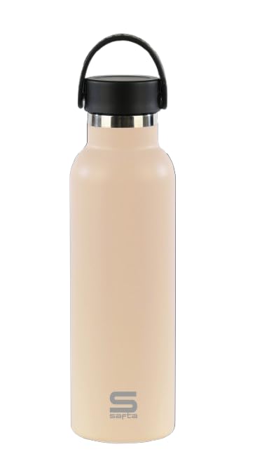 SAFTA MOKA - Botella Termo, Botella de Agua, Acero Inoxidable, Doble Aislamiento, Exteríor de Goma, 12h de Bebida Caliente y 24h de Bebida Fría, 7.3x25 cm, 600 ml