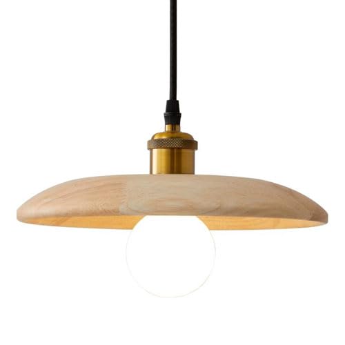 Lámpara de techo empotrada con pantalla colgante de madera y casquillo E27 para salón