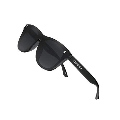 KINGSEVEN Lunettes de Soleil Polarisées Hommes Femmes Rétro Lunettes de Soleil Mâle Extérieur Sport Golf Cyclisme Pêche Randonnée Miroir Plein Cadre Lunettes 756 (Noir) Cover