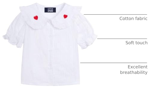 Image of LittleSpring Girls Short Sleeve Peter Pan Blouse with Elastic Cuffs