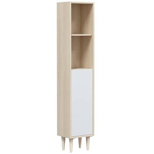 Miroytengo Columna De Baño Verona con Patas Color Roble y Blanco Brillo 30x25x150 cm