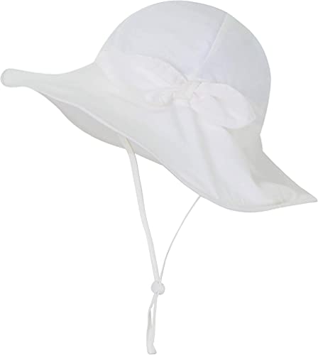 Baby Girl Sun Hat Summer Beach Hats With Upf 50+ Toddler Infant With Wide Brim Strap Outdoor Bucket Hat White #TOP9