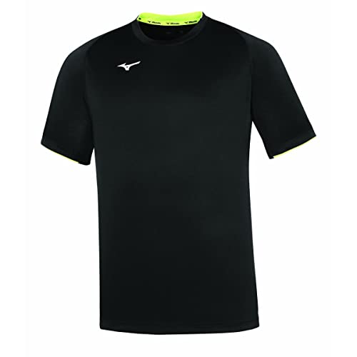 Mizuno Core Short Sleeve tee para Hombre Color Black/Yellow Fluo Talla S