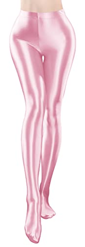 Image of FEOYA Women's Wet Look Footed Leggings Metallic Dance Tights Shiny Leggings Shimmer Pants Glitter Tights