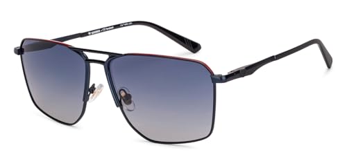 Image of Lenskart Superman Collection | Polarized and 100% UV Protected | Navy Blue Full Rim Hexagonal Branded and Stylish Sunglasses | For Men & Women | Large | LK S18257