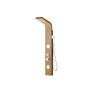 Shower & Design – Douchekolom met massagestralen TISSIA, tropische regen en paneel van bamboe – 20 x 140 cm