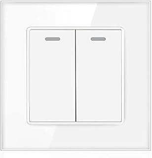 1/2 Gang 2 Way White Crystal Glass Panel Light Switch On and Off Rocker Wall Switch Interruptor 16A (1 Gang 2 Way)