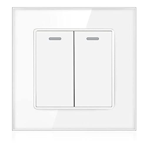 1/2 Gang 2 Way White Crystal Glass Panel Light Switch On and Off Rocker Wall Switch Interruptor 16A (2 gang 2 way)