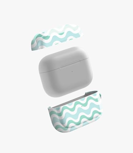 Image of Minty Waves Glossy Case Compatible with AirPods Pro 2, Cute Mint Green Wavy Swirl Protective Hard Cover with Keychain Loop, Aesthetic Retro Y2K Earbud Accessories for Women and Girls