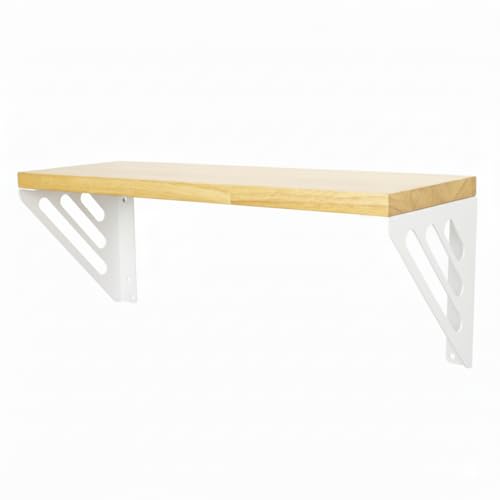 Image of Wall Shelf with Wooden Top Black|White Iron Brackets Storage Rack|Industrial Wall-Mounted Floating Shelf for Living Room,Kitchen,Bathroom (White Lines Small)