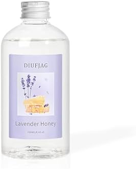 Lavender Honey Diffuser with 20 Black Fiber Sticks, 200ml (6.7 oz) Diffusers for Home Essentials Bathroom,Last up to 60 Days