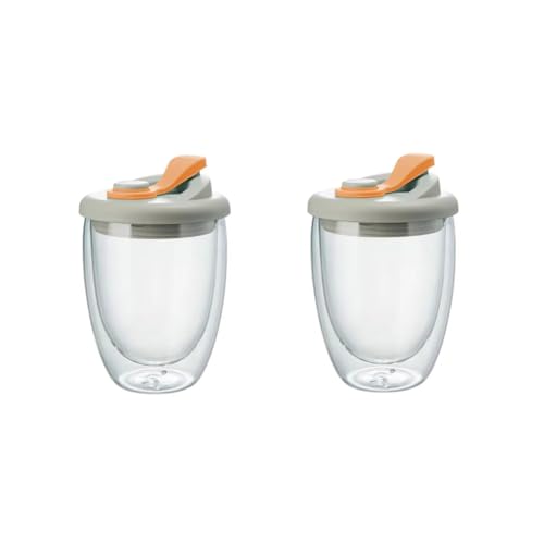 Uhidka de Agua de Vidrio de Doble Pared con Tapa A Prueba de Fugas - de Café Transparente Aislada para Leche, Té, Jugos, Bebidas, Color Naranja