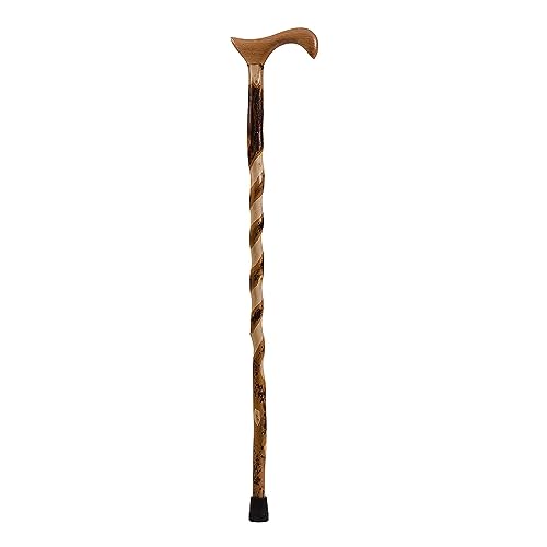 Brazos Rustic Wood Walking Cane, Twisted Hickory, Derby Style Handle, for Men & Women, Made in the USA, 34