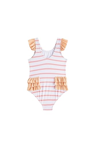 Image of LIZENS Girls One Piece Swimwear Ruffle Trim Flounce 2-12Years Striped Swimsuit for Kids Beach Bathing Suit