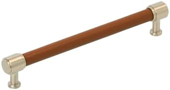 Signature Hardware 954069-7916 Lazzara 7-9/16 Inch Center to Center Cognac Leather Bar Cabinet Pull - Golden Champagne