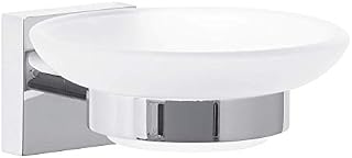 tesa EKKRO Hand Soap Dispenser - No Drill Wall Mounted Chrome-Plated Dispenser Holder for 200 ml Liquid Soap with Satined Glass Bottle, Stainless - Includes Removable Adhesive Solution