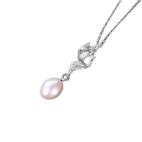 Colliers avec pendentif grue vive et perles naturelles pour femmes