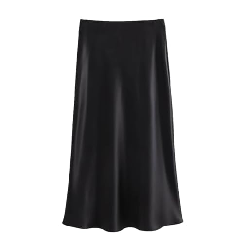 Women Summer Satin Midi Skirt Office Elegant Skirts High Waist Long Straight Skirts