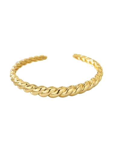 Image of Charm-In Gold Chunky Cuff Bangle Bracelet for Women - 14K Gold Plated Minimalist Lightweight Jewelry Gift
