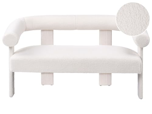 Image of Beliani 2 Seater Sofa Retro Living Room Upholstery Boucle Upholstered Legs Light Off-White Ilbro