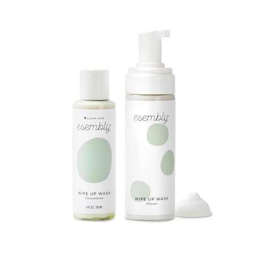 Image of Esembly Wipe Up Wash Kit, Organic No-Rinse Foaming Wipes Solution, Use with Cloth Wipes on Baby’s Diaper Area, or as a Body Wash, Includes Refillable Foamer Bottle and 4oz Concentrate
