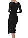 BORIFLORS Women's Sexy Ruched Bodycon Midi Dresses Elegant Mesh Long Sleeve Square Neck Ruffle Hem Cocktail Party Dress, Large, Black