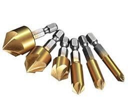 Five-Edged chamfering Tool, Woodworking Hole Opening, Quick Guide chamfering Knife, countersunk Head Drill, Wood Centering Countersink Drill, 6-Piece Set