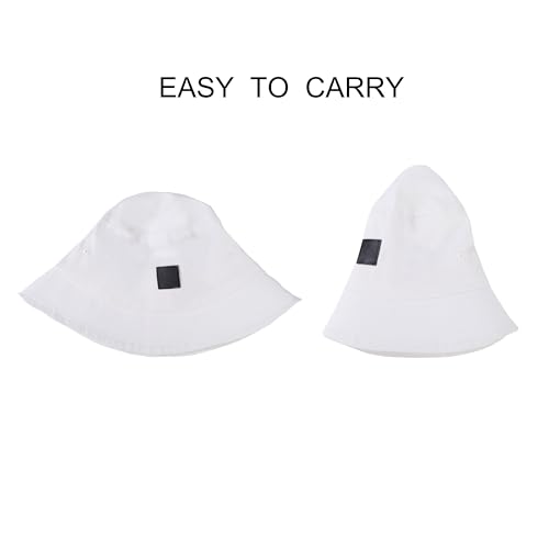 ISIYINER Bucket Hat Foldable Cotton Sun Cap Fisherman's hat Lovely Smile Beach Cap for Holidays School Shopping Hiking 56-58 White