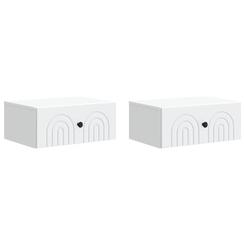 Cabinet de chevet mural blanc 49 cm en bois d'ingénierie avec 2 tiroirs